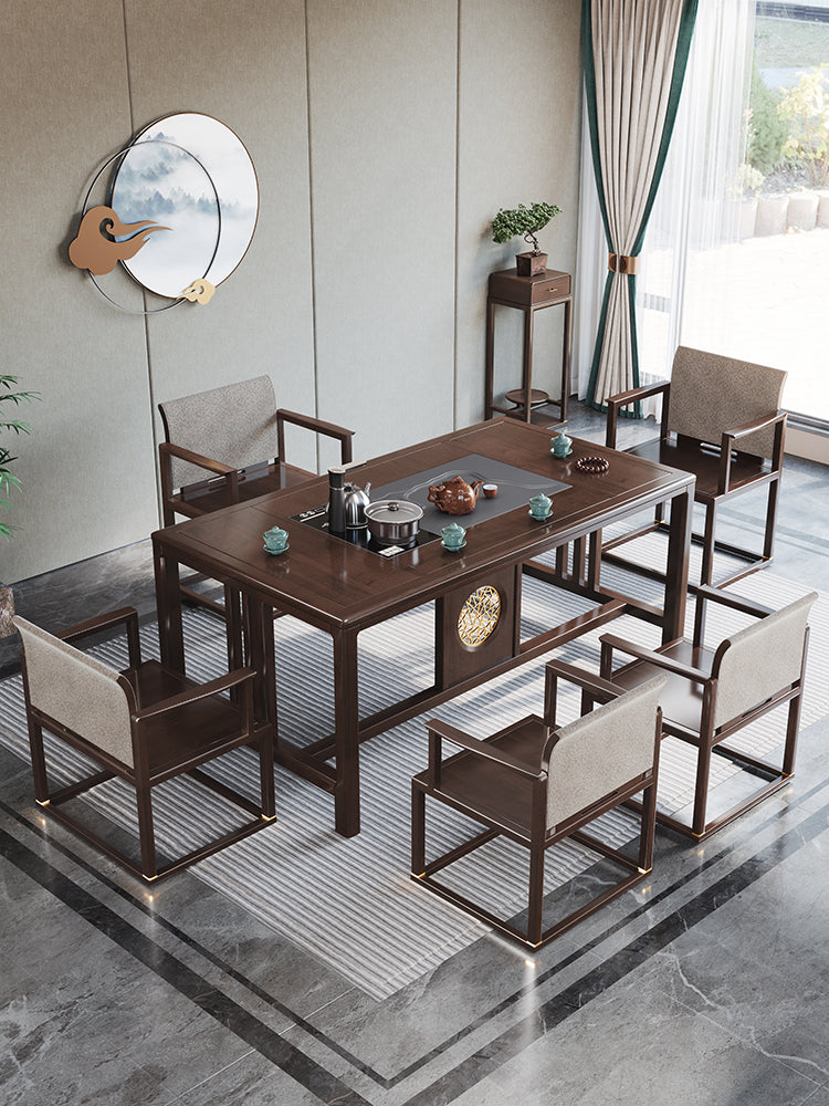 JACQUELINE NEW YORK RITZ Chinese Style Modern Minimalist Tea Table Dining Conference Solid Wood and Chair Set