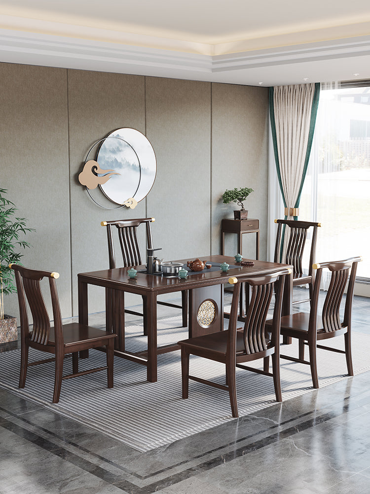 JACQUELINE NEW YORK RITZ Chinese Style Modern Minimalist Tea Table Dining Conference Solid Wood and Chair Set