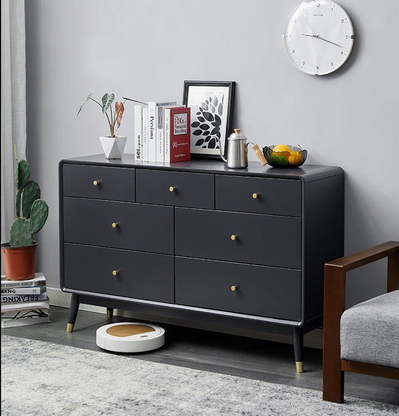 ADELINE COURTYARD Dresser Chest of Drawer Solid Wood Black, Walnut, White, Natural Color