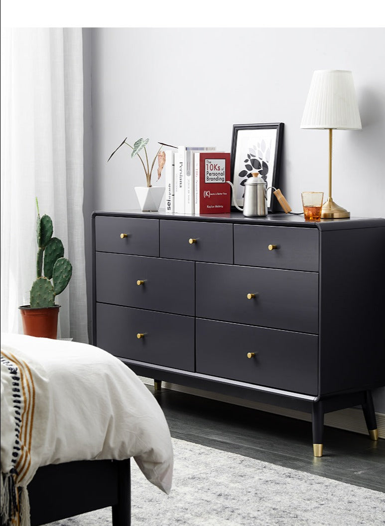 ADELINE COURTYARD Dresser Chest of Drawer Solid Wood Black, Walnut, White, Natural Color