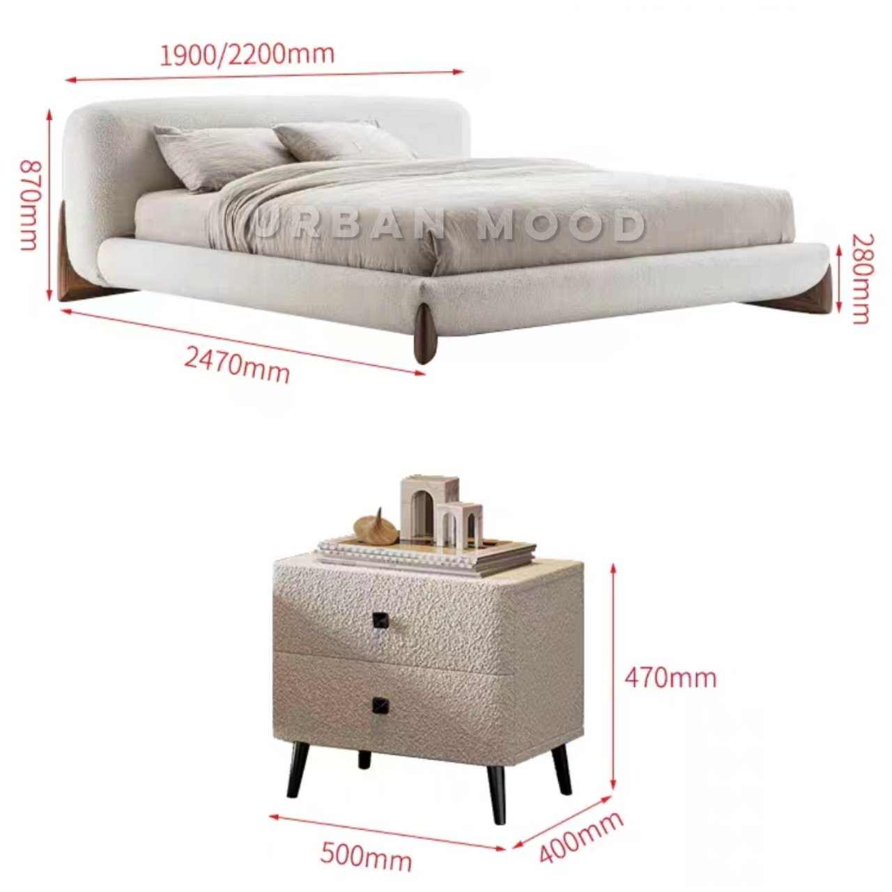 BOBBIT Modern Boucle Bedframe