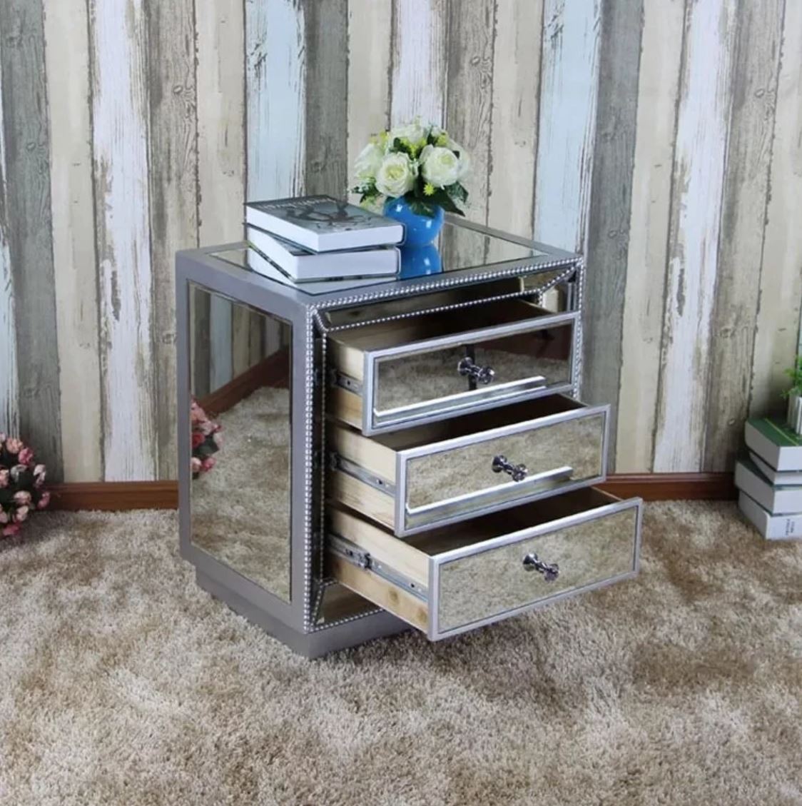 DELUCA Victorian Mirrored Bedside Table
