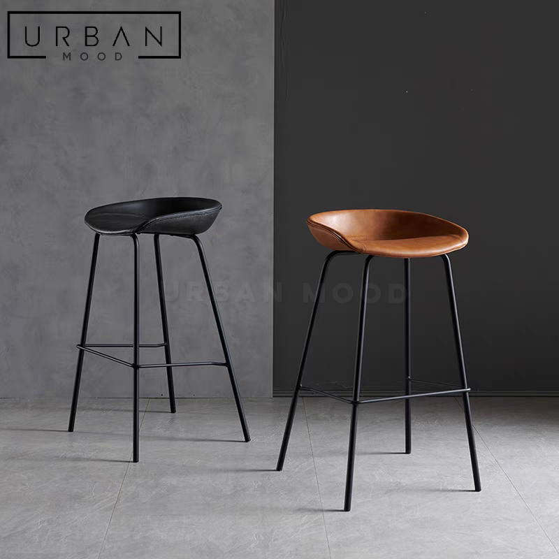 DONNY Modern Industrial Leather Bar Stool