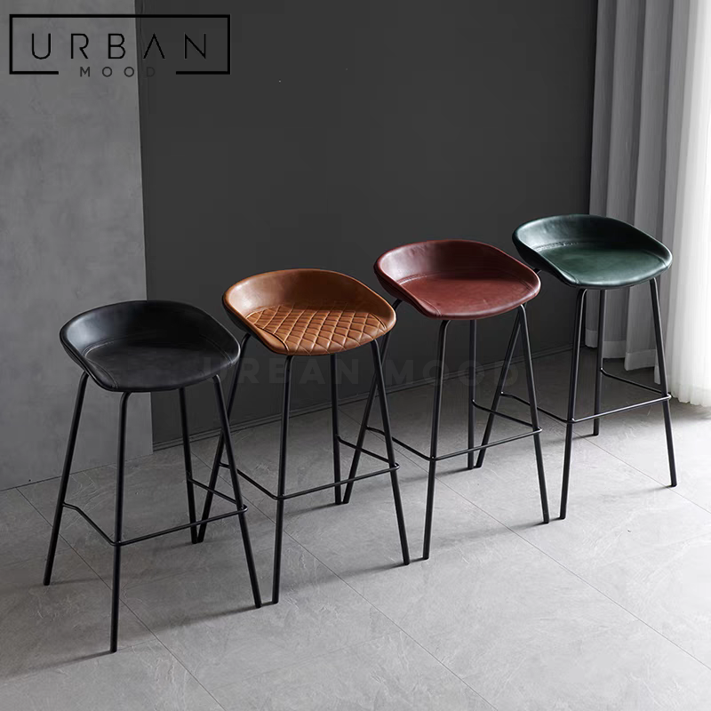 DONNY Modern Industrial Leather Bar Stool