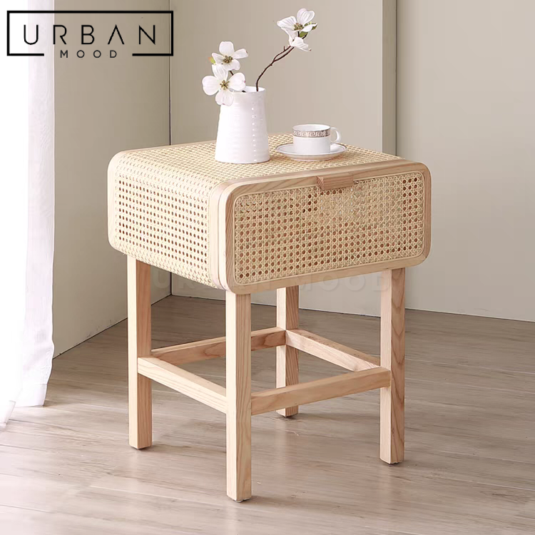 HAUS Rustic Rattan Bedside Table
