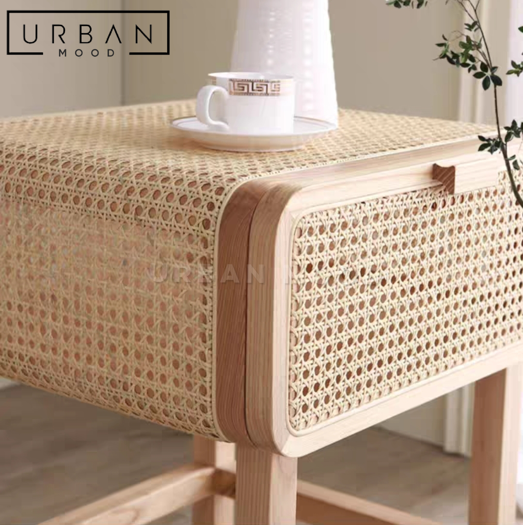HAUS Rustic Rattan Bedside Table