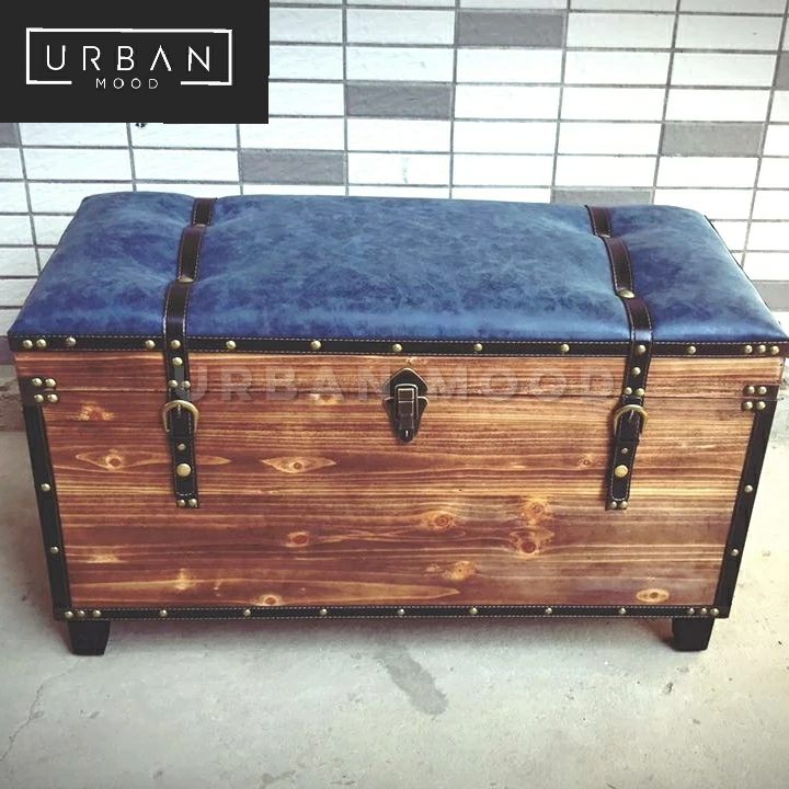 DENTON Vintage Solid Wood Storage Ottoman