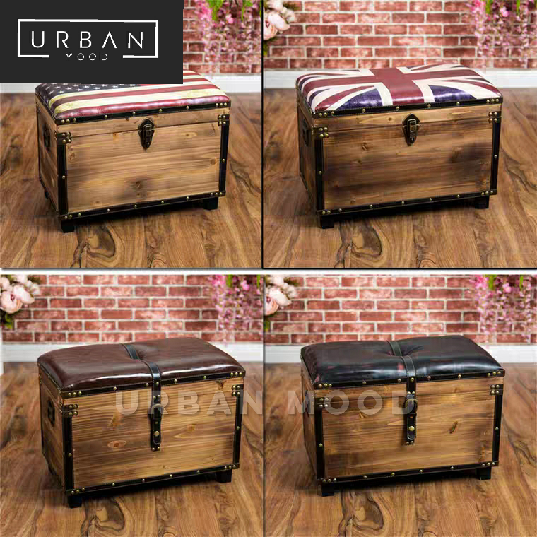 DENTON Vintage Solid Wood Storage Ottoman