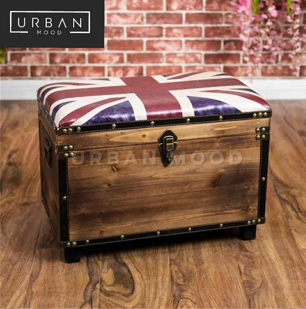 DENTON Vintage Solid Wood Storage Ottoman