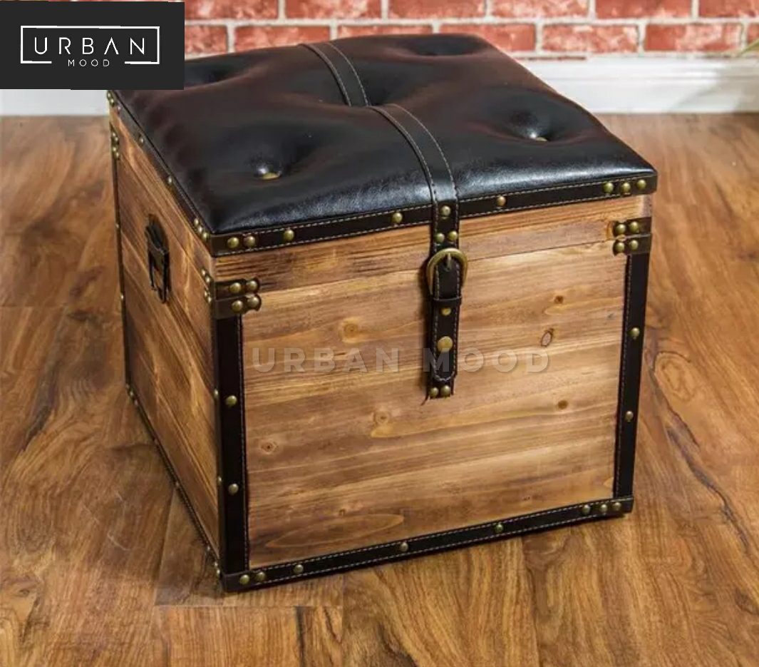 DENTON Vintage Solid Wood Storage Ottoman