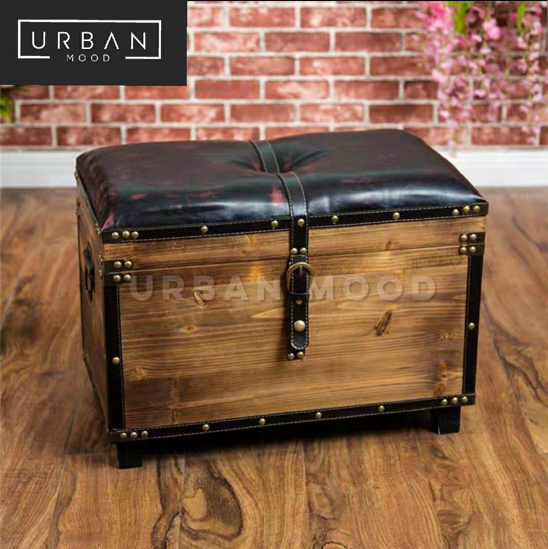 DENTON Vintage Solid Wood Storage Ottoman