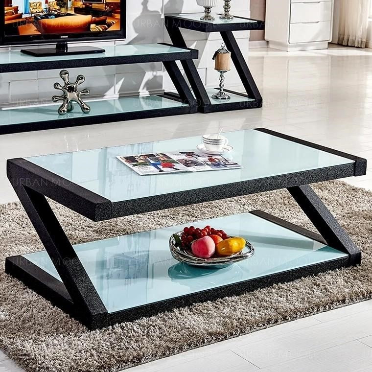 MILANA Modern Tempered Glass Z Frame Coffee Table