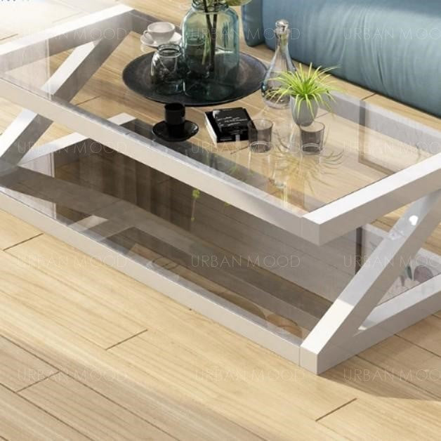 MILANA Modern Tempered Glass Z Frame Coffee Table