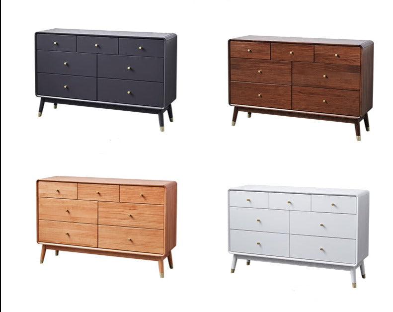 ADELINE COURTYARD Dresser Chest of Drawer Solid Wood Black, Walnut, White, Natural Color