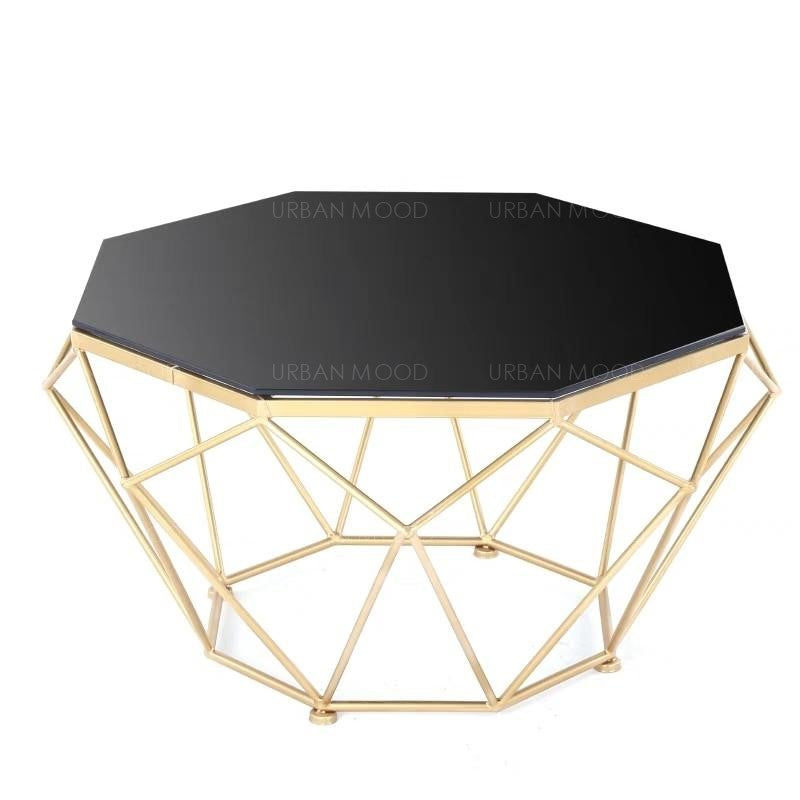 OCTAGON LED Modern Geometric Glass Gold Wire Coffee Table