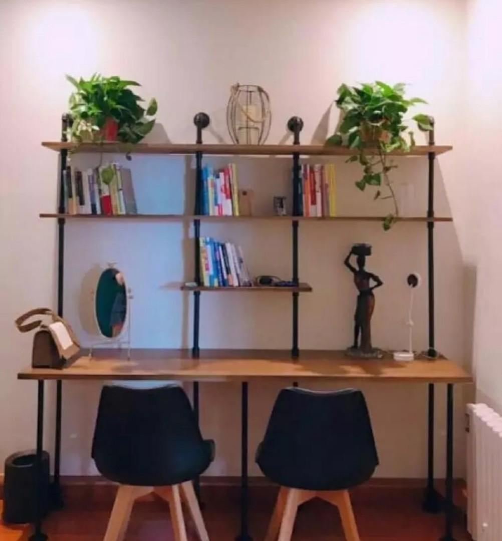 PIPER Modern Industrial Solid Wood Study Table + Shelves