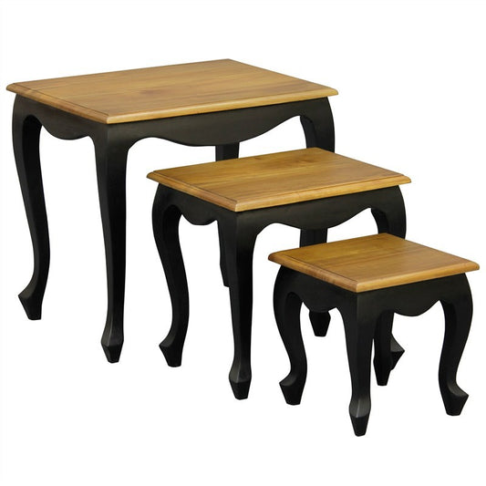 Rome Italy Nest of Table Lamp 3 Piece Solid Wood Timber Nested Table Set, Royal Black Brown WIF268NT-300-QA-BLR_1