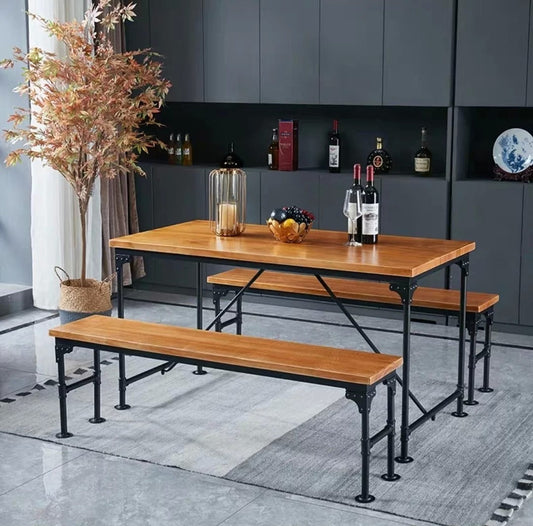 ARTHUR Industrial Solid Wood Dining Table & Bench