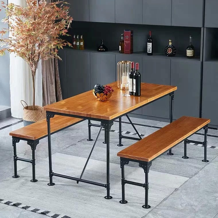ARTHUR Industrial Solid Wood Dining Table & Bench