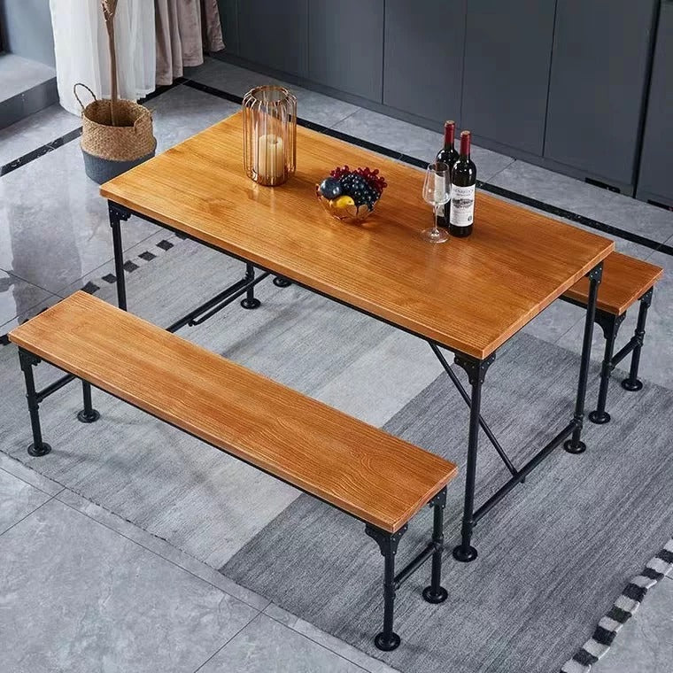 ARTHUR Industrial Solid Wood Dining Table & Bench