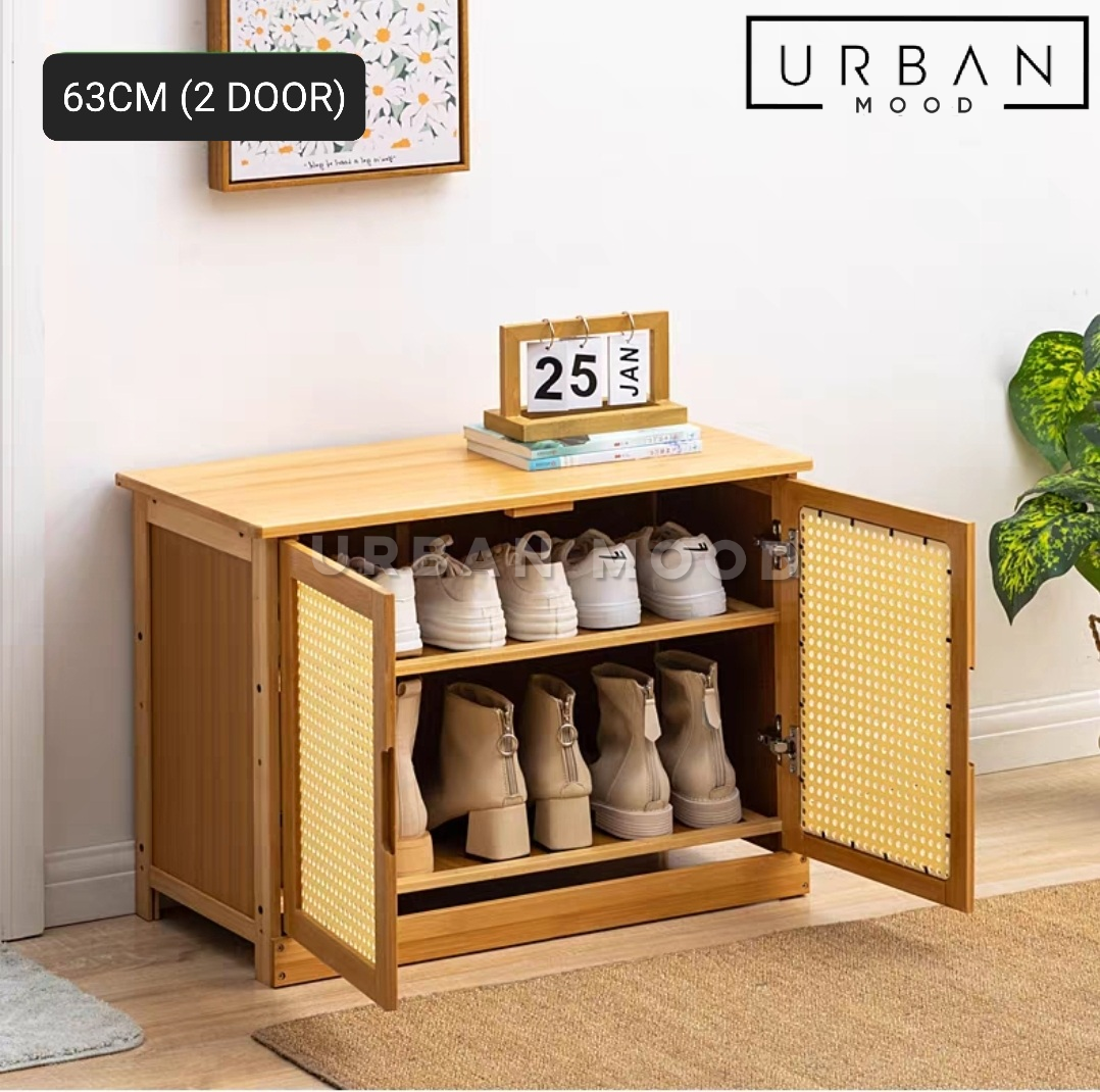 CORIN Rustic Rattan Shoe Bench