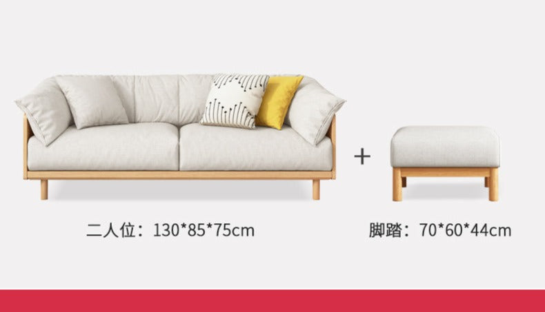 ELLIE Scandinavian Sofa Japanese Nordic Style Full Wood Frame 90 to 260 cm   ( 1, 2 3 Seater, Choice of 6 Size, 5 Color )