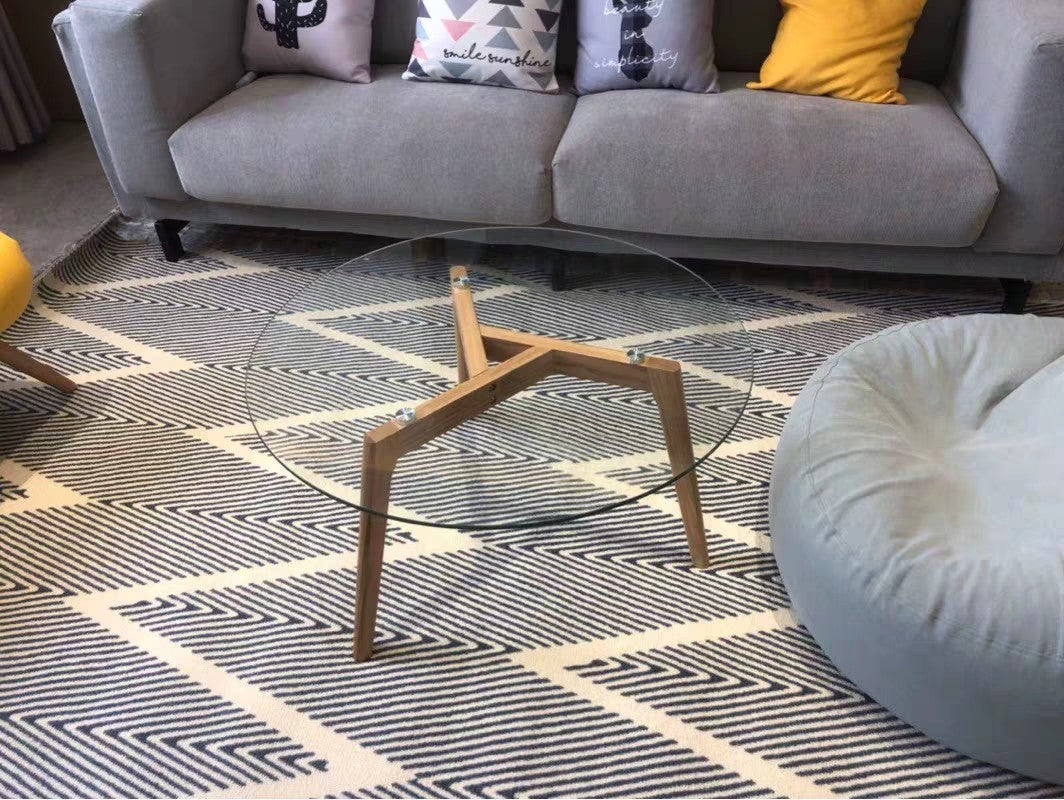 DUMO Round Glass Solid Wood Coffee Table