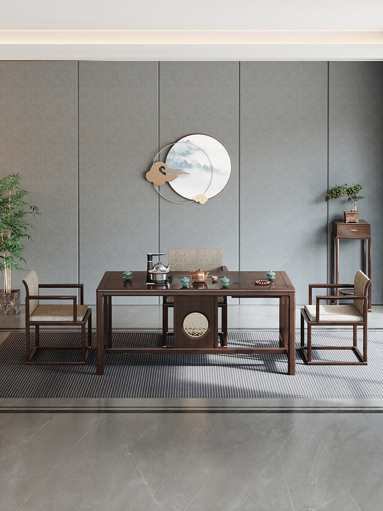 JACQUELINE NEW YORK RITZ Chinese Style Modern Minimalist Tea Table Dining Conference Solid Wood and Chair Set