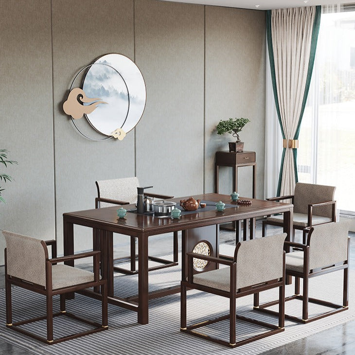 JACQUELINE NEW YORK RITZ Chinese Style Modern Minimalist Tea Table Dining Conference Solid Wood and Chair Set