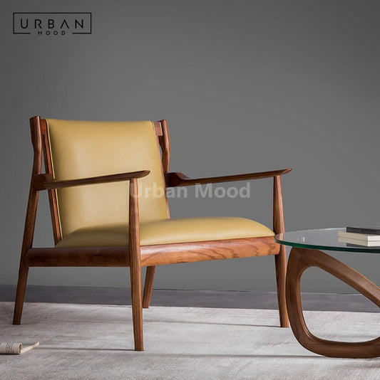 Premium | MAISEN Solid Wood Leather Lounge Chair