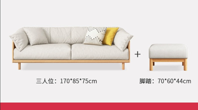 ELLIE Scandinavian Sofa Japanese Nordic Style Full Wood Frame 90 to 260 cm   ( 1, 2 3 Seater, Choice of 6 Size, 5 Color )