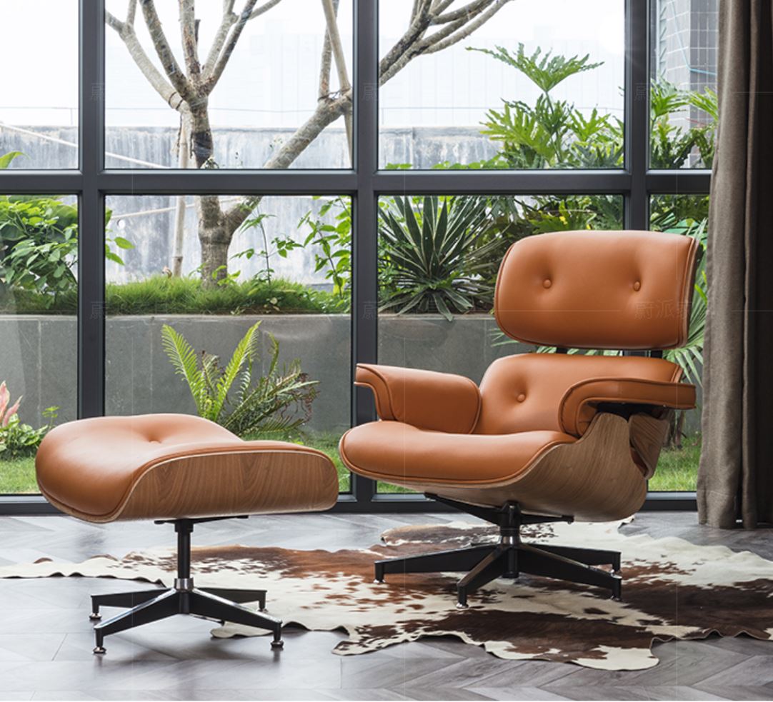 Modern Leather Armchair with Ottoman