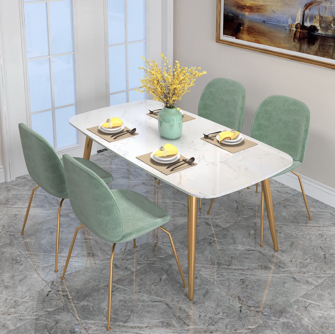 Modern Minimalist Marble Gold Dining Table