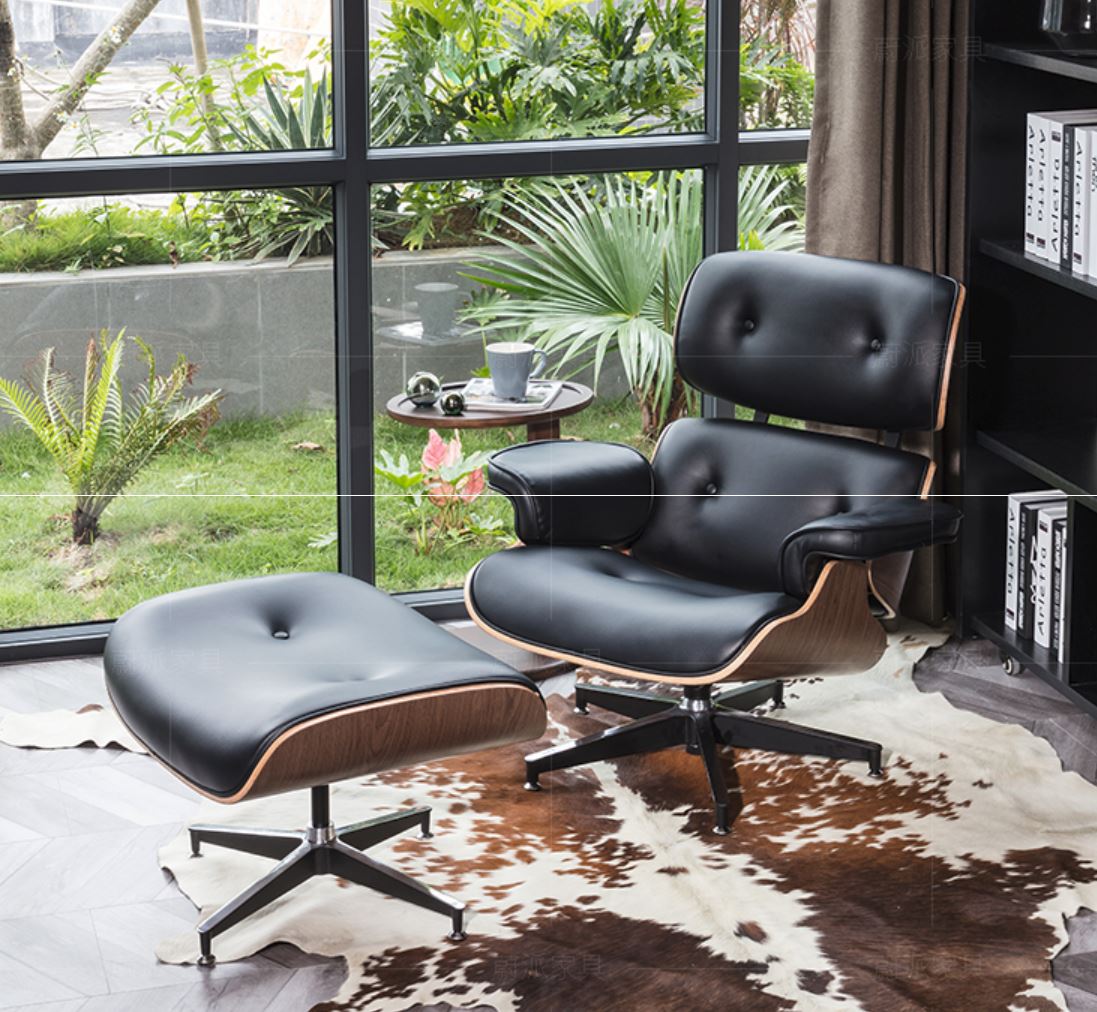 Modern Leather Armchair with Ottoman