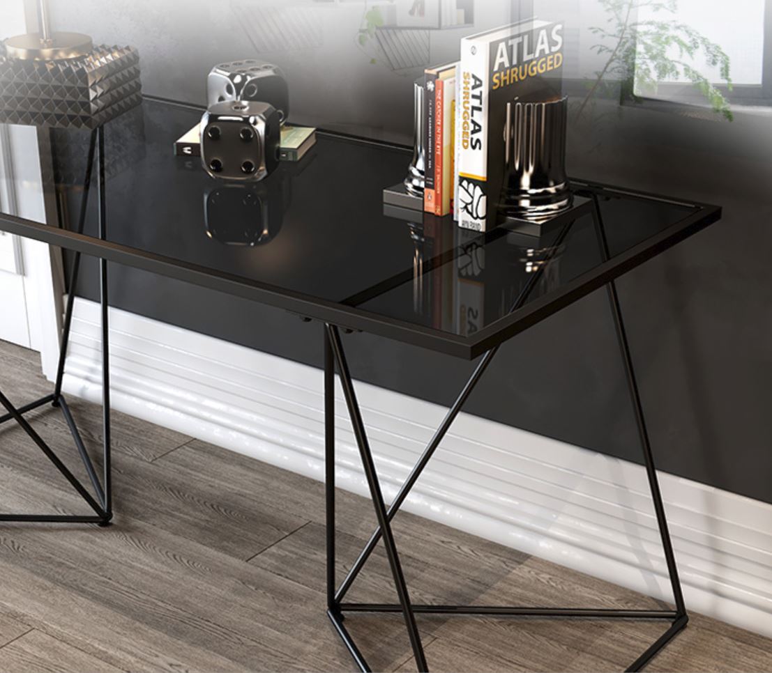 Tempered Glass Wire Frame Writing Office Table