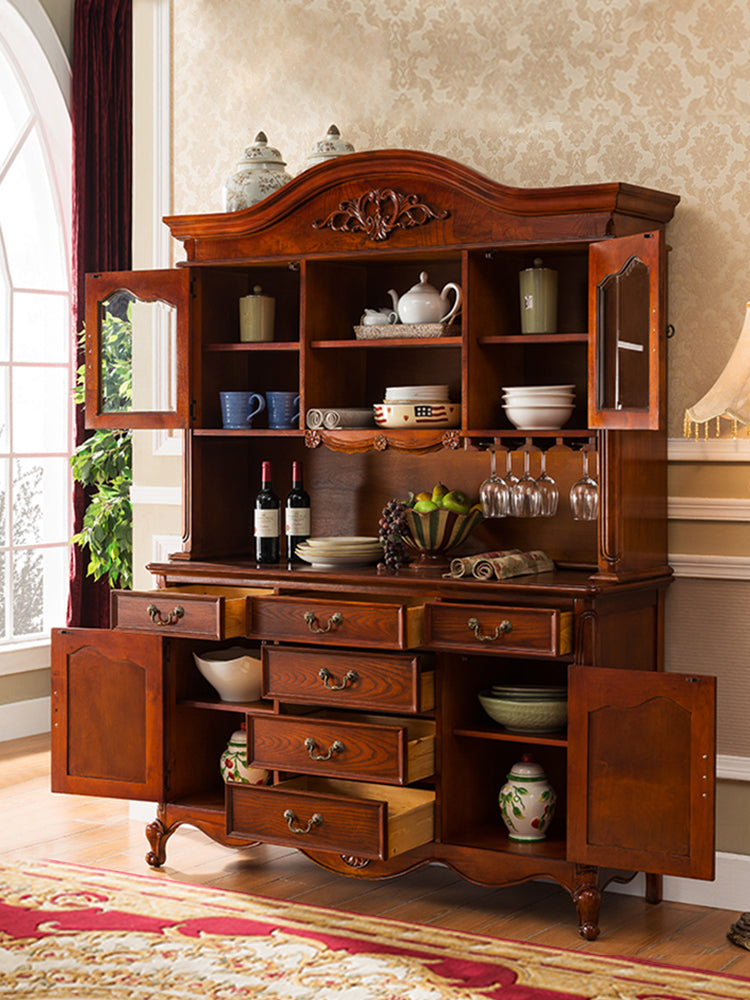 SOPHIE BOSTON Glass Display Buffet Hutch American Classic Solid Wood Wine Cabinet ( 10 Size and Design )