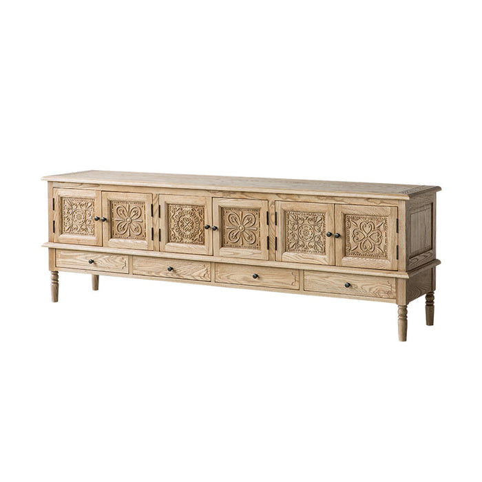 SKYLAR French Moroccan Buffet Cabinet Retro Rustic Solid Wood Carved for TV and Storage