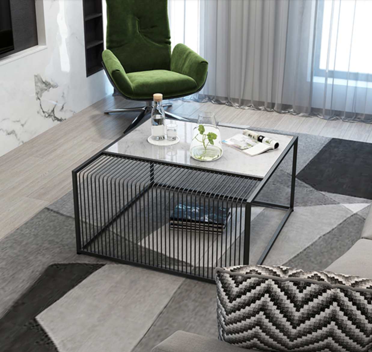 Minimalist Marble Metal Frame Coffee Table