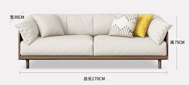 ELLIE Scandinavian Sofa Japanese Nordic Style Full Wood Frame 90 to 260 cm   ( 1, 2 3 Seater, Choice of 6 Size, 5 Color )