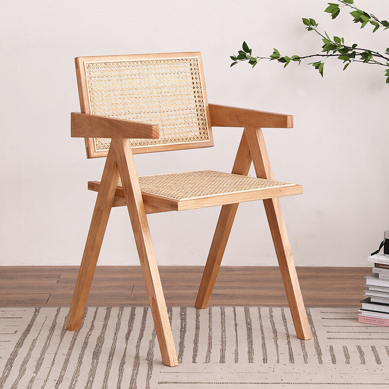 Rowan RITZ Chair Rattan with Armrest Nordic Solid Wood Walnut, Natural Color