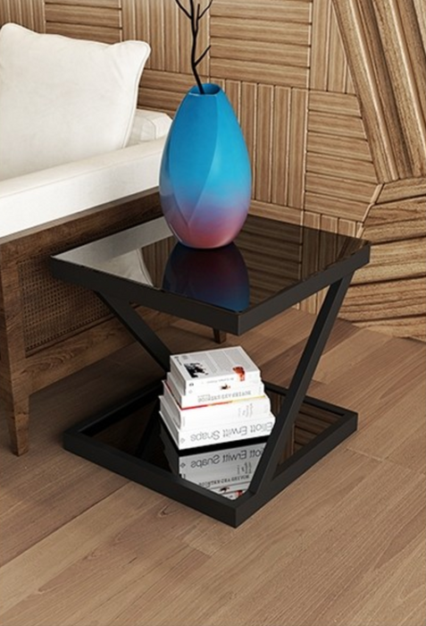 LORENZO Contemporary Z Tempered Glass Top Side Table