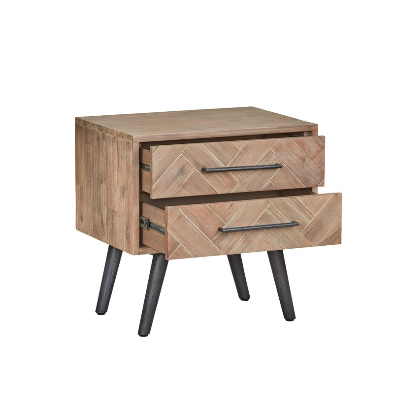 ZACHARY Herringbone Bedside Table Modern Solid Wood