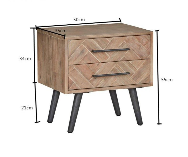 ZACHARY Herringbone Bedside Table Modern Solid Wood