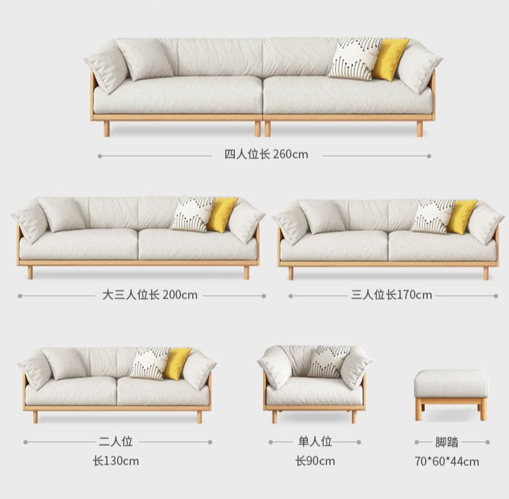 ELLIE Scandinavian Sofa Japanese Nordic Style Full Wood Frame 90 to 260 cm   ( 1, 2 3 Seater, Choice of 6 Size, 5 Color )