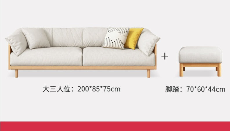 ELLIE Scandinavian Sofa Japanese Nordic Style Full Wood Frame 90 to 260 cm   ( 1, 2 3 Seater, Choice of 6 Size, 5 Color )