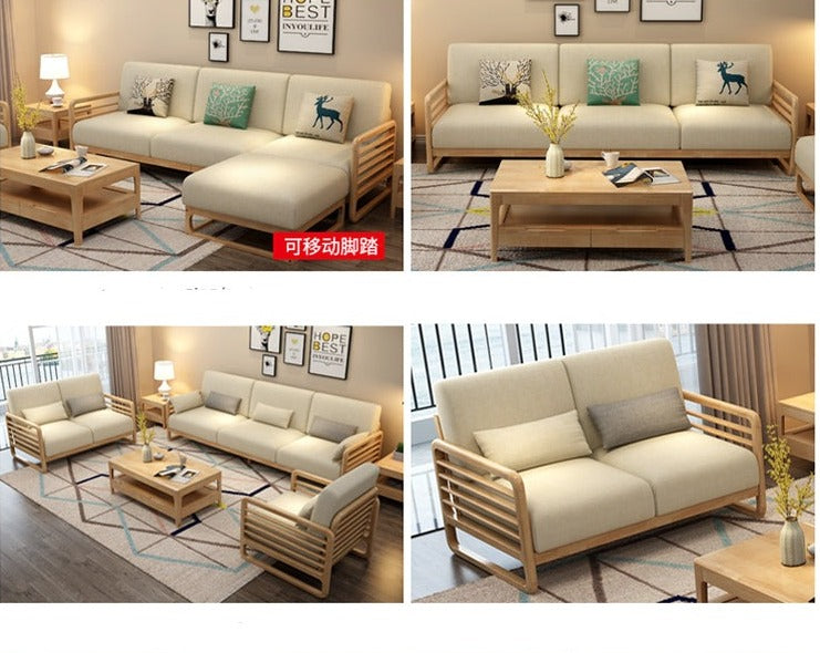 ARIA Luxury Scandinavian Sofa Solid Wood Nordic Style ( Walnut / Natural Color , 10 Combination Set )