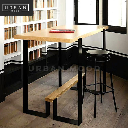 BRETHREN Industrial Solid Wood Bar Dining Table