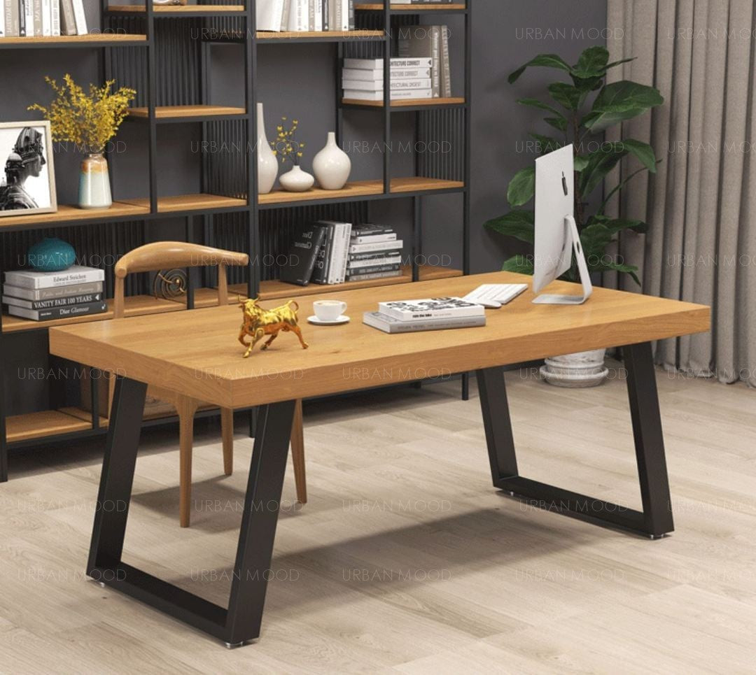 DAMIAN Modern Rustic Solid Pine Wood Office Writing Table