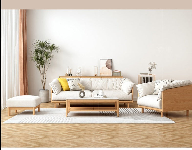 ELLIE Scandinavian Sofa Japanese Nordic Style Full Wood Frame 90 to 260 cm   ( 1, 2 3 Seater, Choice of 6 Size, 5 Color )