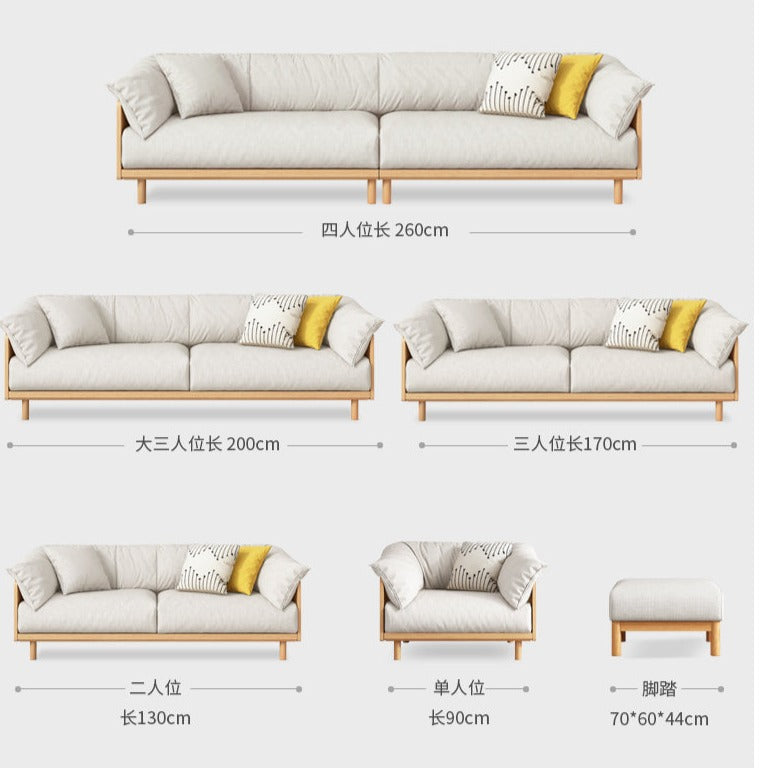 ELLIE Scandinavian Sofa Japanese Nordic Style Full Wood Frame 90 to 260 cm   ( 1, 2 3 Seater, Choice of 6 Size, 5 Color )